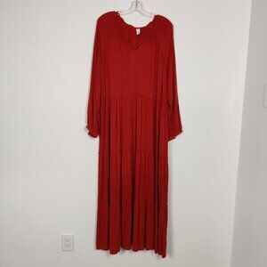 Old Navy Women's Maxi Dress Size XL Red Viscose Tiered Lagenlook Modest Stylish
